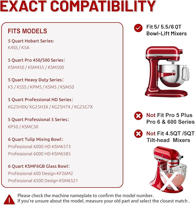 K5A 6 Wire Whip Attachment for KitchenAid 5 6 Quart Bowl Lift Stand Mixer, Dishwasher Safe, 18/8 Stainless Steel, 6 Wire Whip for K4, K5, K5SS, KSM5, KG25, KF26, KP50, KSM6573, Professional 6000