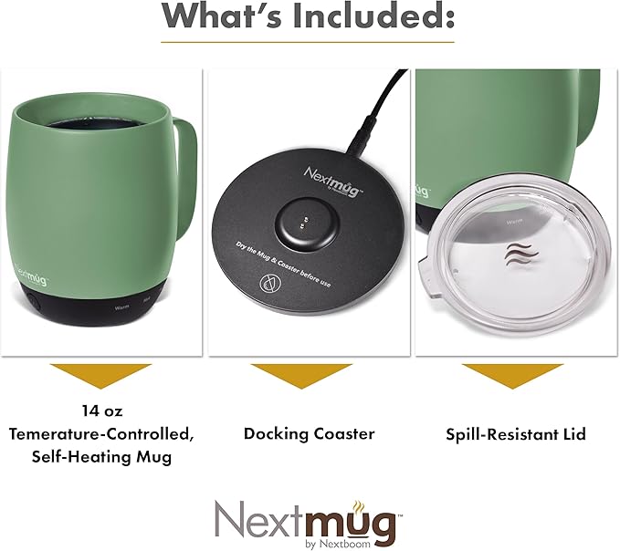 Nextmug - Temperature-Controlled, Self-Heating Coffee Mug (Sage - 14 oz.)