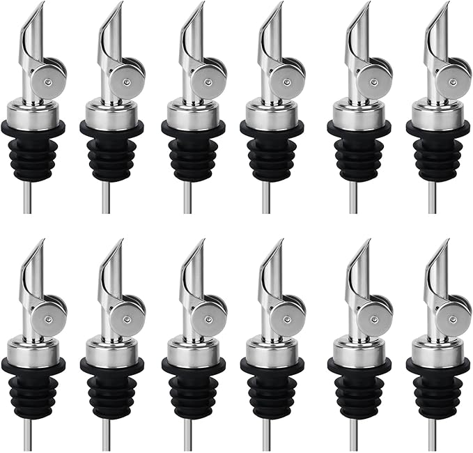 12PCS Weighted Liquor Bottle Pourers, Auto Flip Olive Oil Spout, Stainless Steel Olive Oil Dispenser Spout, Alcohol Pourer Spouts, Liquor Pourers for Suitable About 3/4" Bottle Mouth