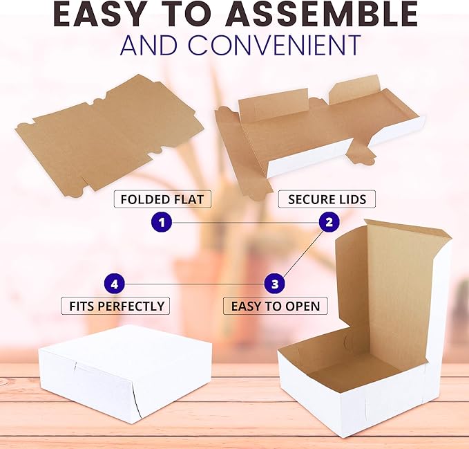 Fit Meal Prep 250 Pack White Bakery Boxes, 7 x 7 x 3 Inches Kraft Lined Pastry Boxes - Perfect for Cupcakes, Chocolates, Donuts and More