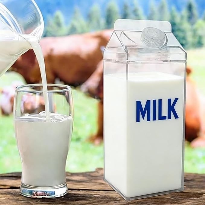 Leakproof Milk Carton Water Bottle 16Oz Reusable Portable Juice Bottle Lightweight Clear Plastic Sports for Hiking Camping Gym Outdoor