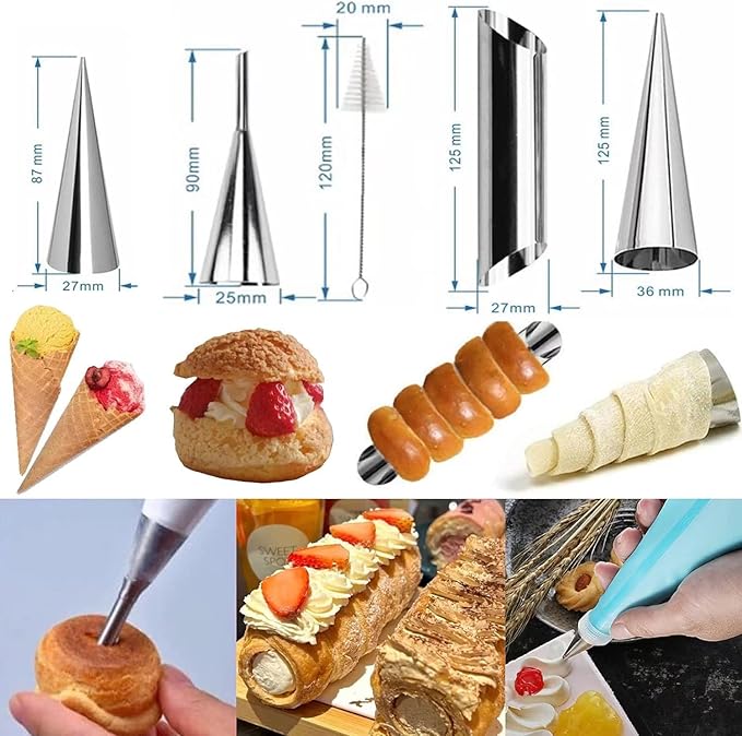 39 Pack Cannoli Forms Kit, Cannoli Forms Pastry Roll Molds with Piping Bags Reusable, Cleaning Brush, Long Cream Icing Piping Nozzle Baking Accessories Tool for Mum and Baker
