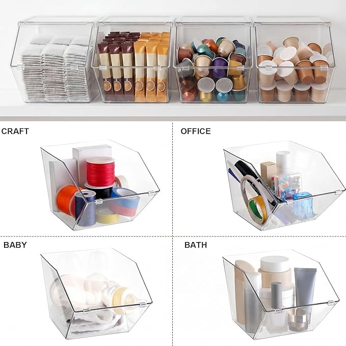 Yerliker 20 Pcs Clear Plastic Storage Bins with Lids Large Stackable Pantry Storage Organizer Bins Kitchen Organization Cabinet Organizers Ideal Containers for Fridge, Kitchen, Cabinets (Clear)