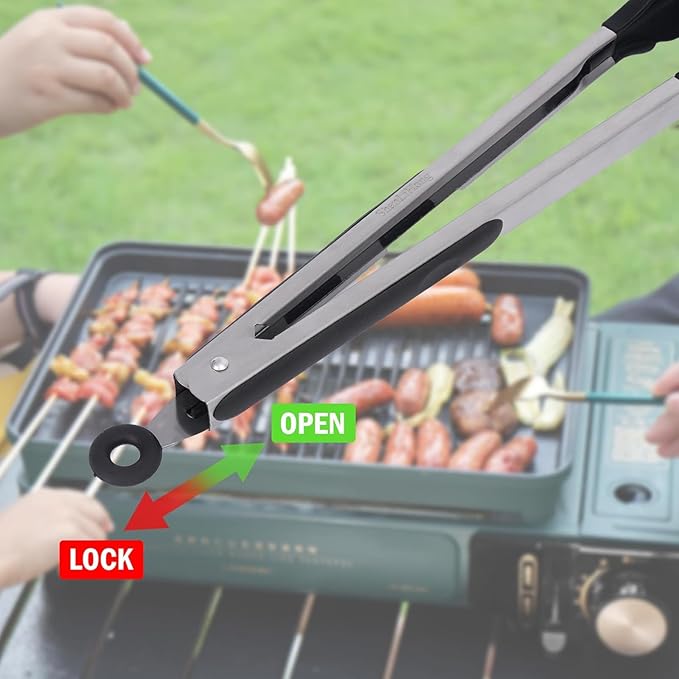 Silicone Kitchen Tongs for Cooking - 9+12 Inch Heat-Resistant Stainless Steel Cooking Tongs with Non-Slip Handle, Non-Scratch Tips for, BBQ, Salad & Air Fryer - 2-PieceRedSet