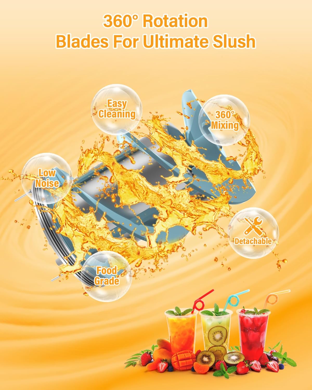 Premium 88oz Slush Maker | All-in-One Slushie Machine | 5 Pre-Set Programs • Ice-Free Technology • Quiet Auto-Clean | Perfect for Milkshake, Margarita, Smoothie, Frappé