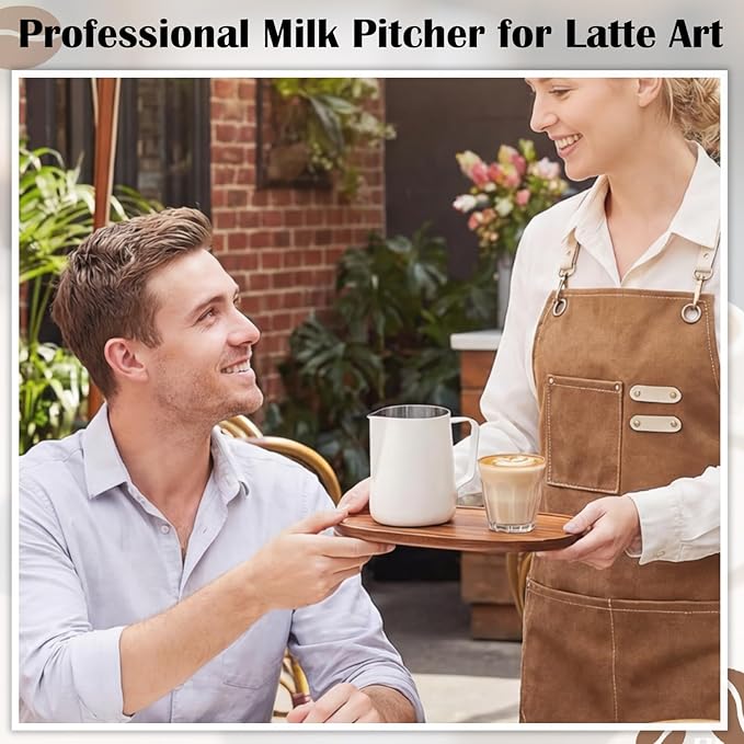 Honeydak 6 Pcs Milk Frothing Pitcher 304 Stainless Steel Steaming Pitchers for Coffee Bar Cappuccino Barista Tools Milk Jug Steamer Frother Cup (12 oz,White)