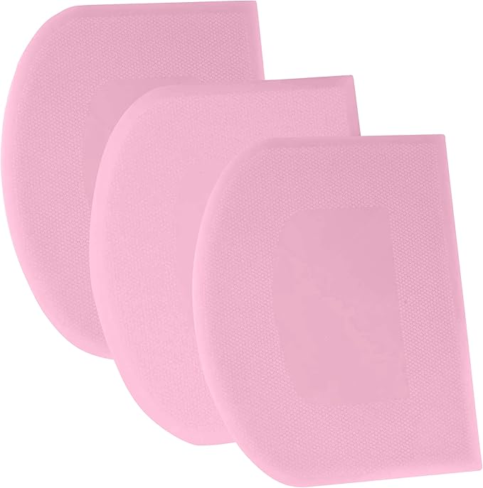 SURDOCA Dough Scraper Bench Scraper - 3P 9.5x6.1" Plastic Flexible Bowl Scraper, Sharp Edge & Angles Cake Scraper. Non-Slip Bakeware Decorating Tools Sculpting & Modeling Tools - Pure Pink