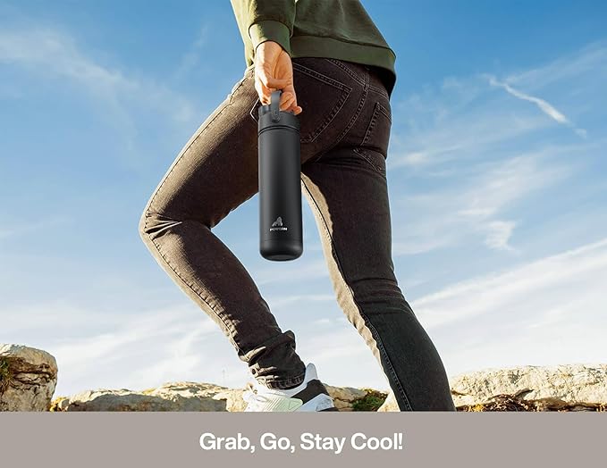 POWCAN 26 oz Insulated Water Bottle with 2-in-1 Straw and Spout Lid, Keep Cold 24H, Leak-Proof, Fits in Car Cup Holder, Stainless Steel Water Bottle for Sports, Travel, Gym, and School (Ivory)