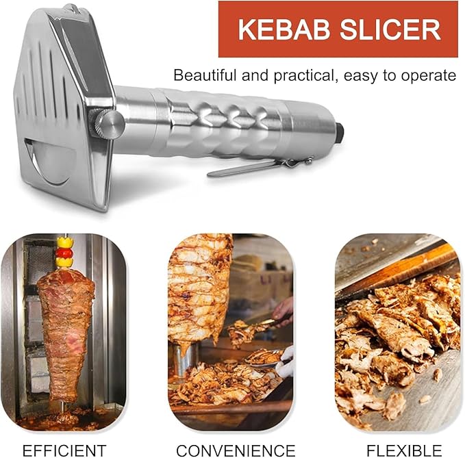 Commercial Electric Gyro Cutter, Stainless Steel Shawarma Cutter Electric Gyro Slicer Doner Kebab Knife Meat Cutter Machine with Holder for Shawarma - 0~6mm Thickness.