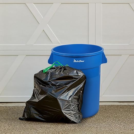 PLASTIC PRINCE 32 Gallon Round Trash Can Container Blue Plastic Commercial Garbage Bin for Home Garage Restaurants Warehouses