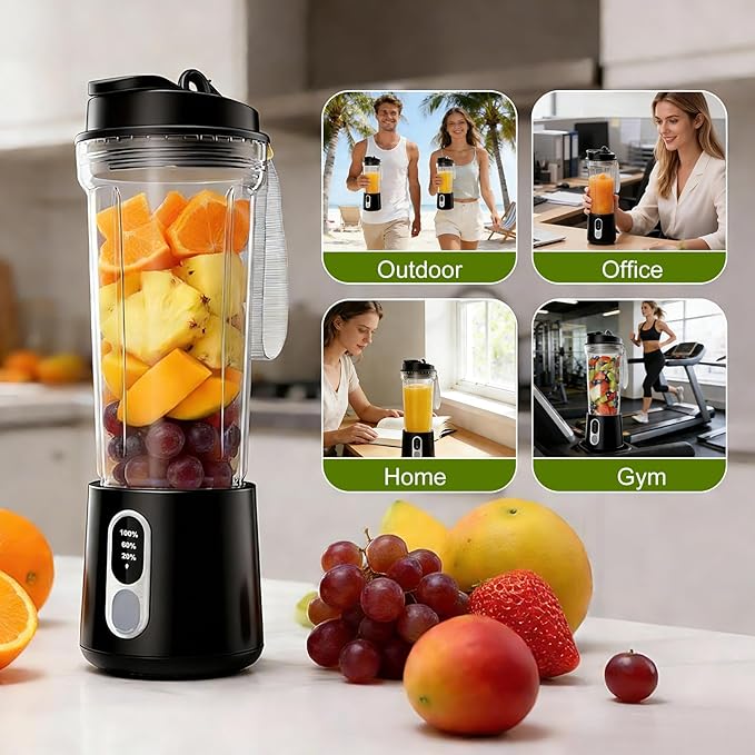 Portable Blender for Smoothies Electric Juicer - Freshly Juices Milk shakes and Baby food Small Portable Blender with 300W Motor Mini Mixer with Extra Lid Suitable for Outdoor Sports Travel