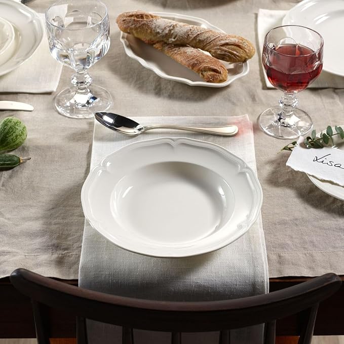 Villeroy & Boch Manoir 18-Piece Dinnerware Set, Plates & Bowls, Premium Porcelain, Made in Germany, Dishwasher & Microwave Safe, Rich, Creamy White