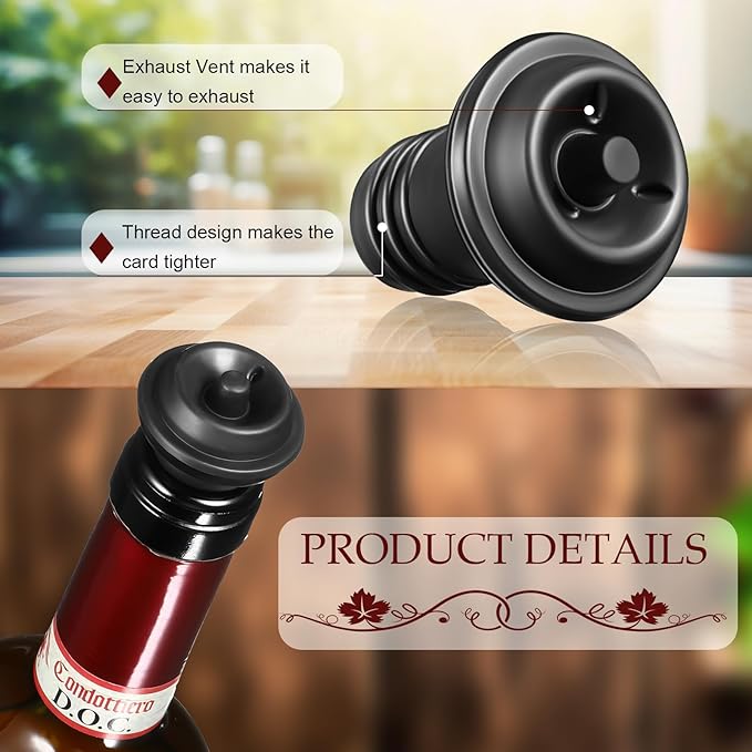 Honoson 12 Pieces Wine Stopper Resealable Pump Vacuum Silicone Saver Practical for Kitchen Supplies Bottle Tools (Black)