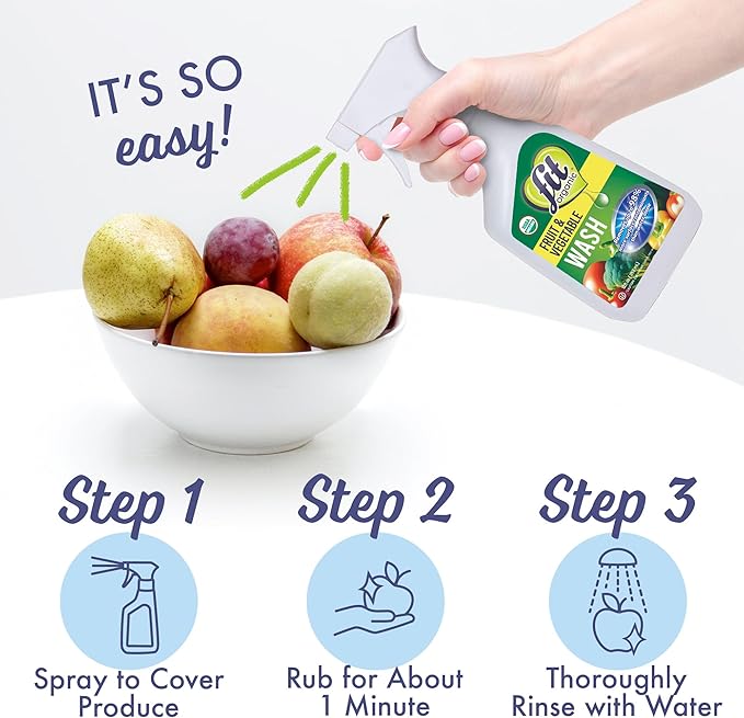 FIT Organic Fruit and Vegetable Wash Spray – USDA Certified Organic & Kosher Produce Cleaner – Removes Surface Contaminants–Family & Pet Safe, Natural & Chemical-Free–12 Fl Oz (2-Pack)