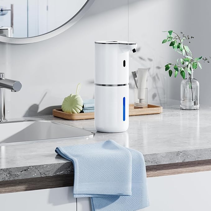 Automatic Foaming Soap Dispenser Touchless, Rechargeable Electric Hand ＆ Dish Soap Dispenser for Bathroom and Kitchen - Smart Digital Display, 6 Adjustable Level, 380ml, Wall Mounted, IPX5