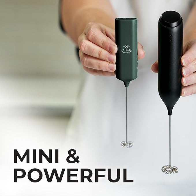 Mini & Mighty Milk Frother Wand – Powerful Handheld Coffee Frother, Battery Operated Drink Mixer – Compact Pocket Size – Detachable Whisk for Latte, Cappuccino, Matcha, Hot Chocolate – Emerald