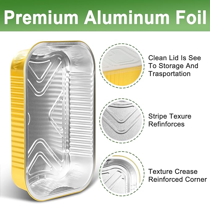 15 Pack 9x13 Gold Aluminum Foil Pans with Lids Heavy Duty 13"×9"×2.4" Foil Food Containers with Lids, Tin Foil Pans for Baking, Meal Prep, Freezer, Heating and Takeout