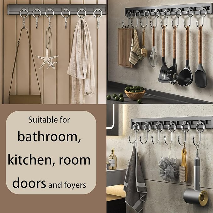 Kitchen Utensil Hooks and Adhesive Hooks are Suitable for Hanging Wall Hooks, Saving Space and eliminating The Need for Drilling (Black, 8 Hooks)