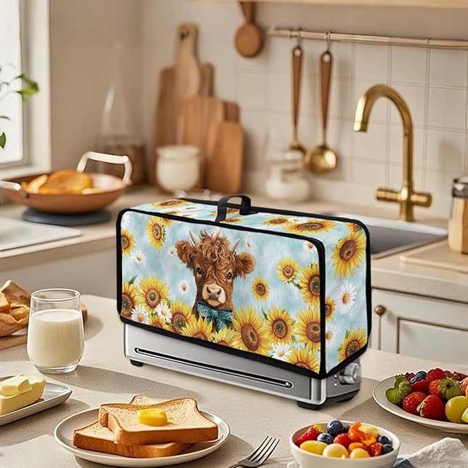 Sunflower Highland Cow Toaster Cover Purple Dust-proof Cover for 2 Slice Slim Toaster Fingerprint Bakeware Protection Fingerprint Bakeware Protection, Wear Resistant