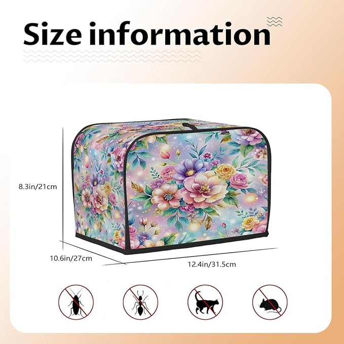 Flower Spring Rainbow Toaster Cover 4 Slice Dust and Fingerprint Protection Toaster Bread Maker Covers Washable Kitchen Small Appliance Covers for Kitchen Accessories Decor Bakeware Women Gift