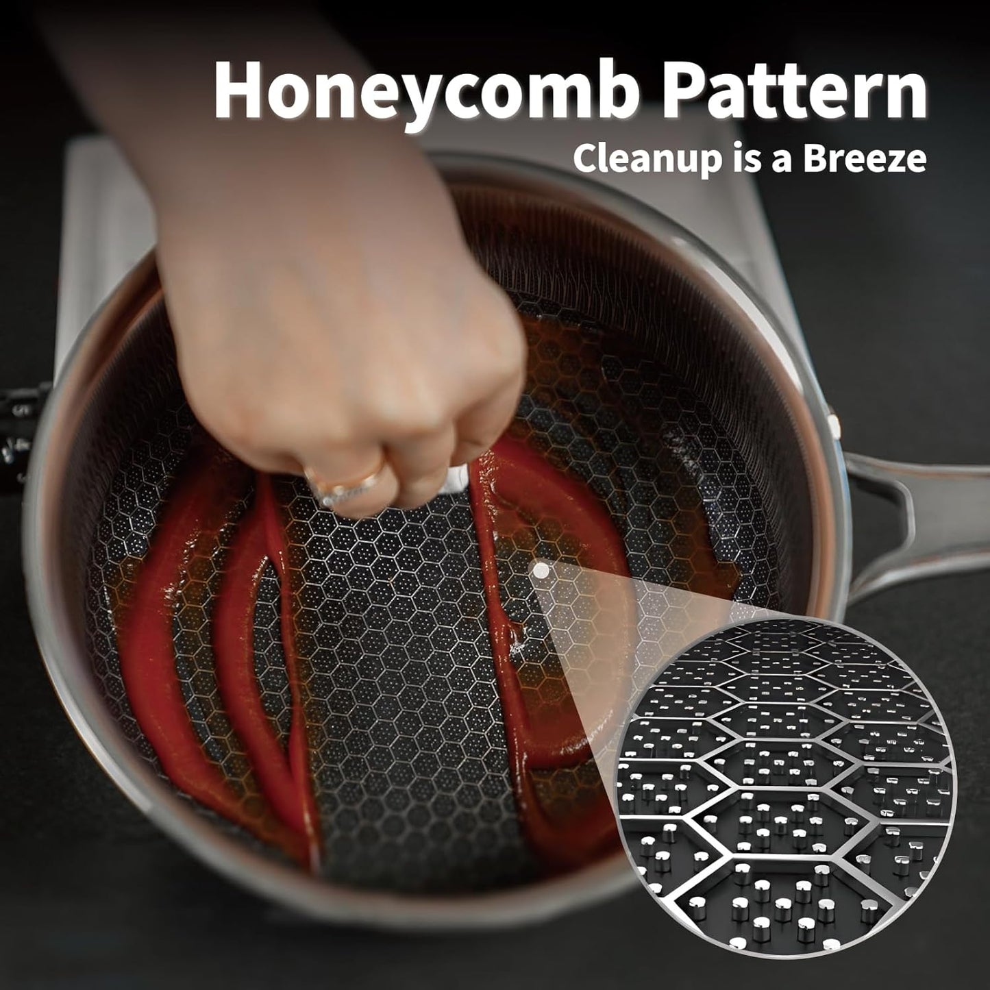 Hybrid Nonstick 4 QT Saucepan with Lid, Stainless Steel Stockpot with Honeycomb Texture,Compatible with All Cooktops,Dishwasher and Oven Safe