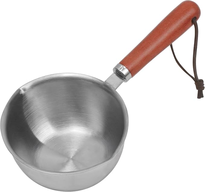 150ml Butter Melting Pot Warmer, Mini Sauce Pan for Soup Milk Coffee Chocolate Tea Gravy Reheating Cooking Boiling, Wooden Handle 304 Stainless Steel Small Tiny Cup for Making Sauces Breakfast Kitchen