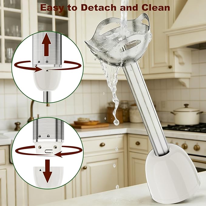 Cordless Immersion Blender Hand Blenders Set,Variable Speed 4 in 1 Stick Emulsifier with Chopper and Whisk for Soup, Baby Food and Smoothies,White