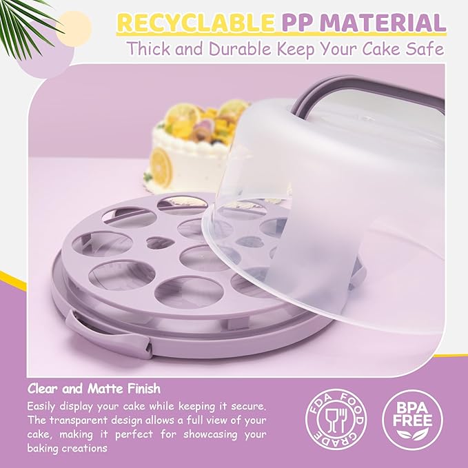 Ohuhu Cake Holder, BPA-Free Cake Carrier with Lid and Handle Cake Transport Container Portable Cake Keeper Two Sided Base for Pies Cookies Nuts Fruit etc - Suitable for 10 inch Cake Gifts