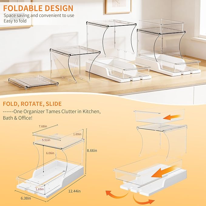 Attelite Makeup Organizer 2-Tier Rotating Design Cosmetics Storage with 180 Rotation Sturdy Durable Versatile Perfume Vanity Organizer for Countertops, Bathrooms, Office Supplies 2 Pack White