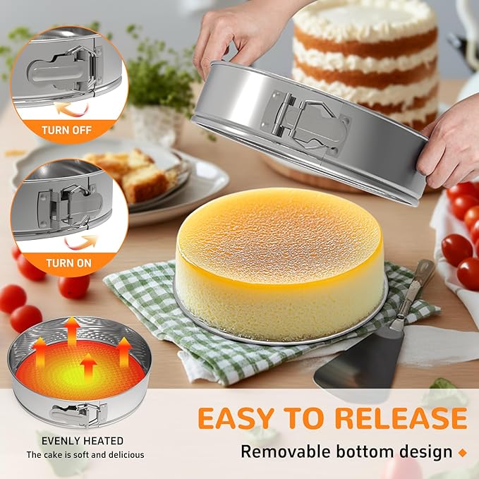 ZeroPone 7 Inch 304 Stainless Steel Springform Pan with Removable Bottom, Nonstick Round Spring Form Cheesecake Pan with 30 Pcs Parchment Paper Liners