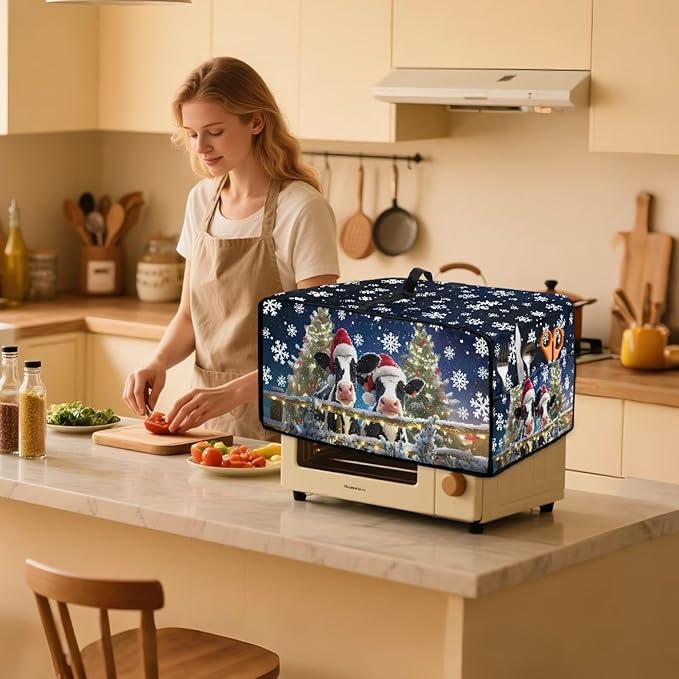 Air Fryer Toaster Oven Dust Cover Protective Microwave Oven Cover Small Electric Appliance Protector Decorations Kitchen Accessories, S, Christmas Hat Cow Snowflake
