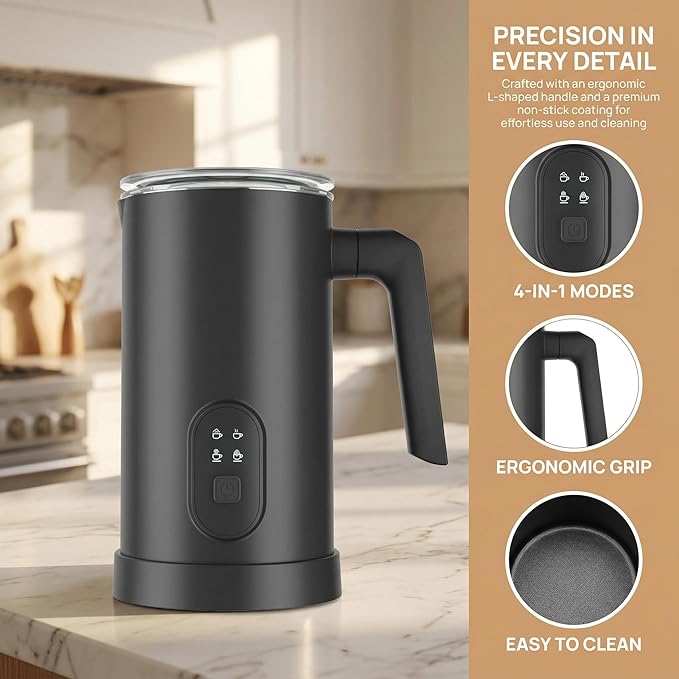 Electric Milk Frother and Steamer, 350ml 4 Modes Hot & Cold Foam Maker, 304 Stainless Steel Automatic Milk Warmer for Coffee Latte Cappuccino Macchiato, Auto Shut-Off Milk Heater for Home Kitchen