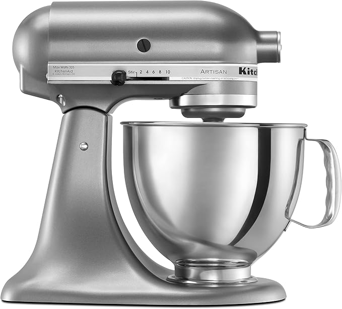 KitchenAid Artisan Series 5 Quart Tilt Head Stand Mixer with Pouring Shield KSM150PS, Contour Silver, Zinc