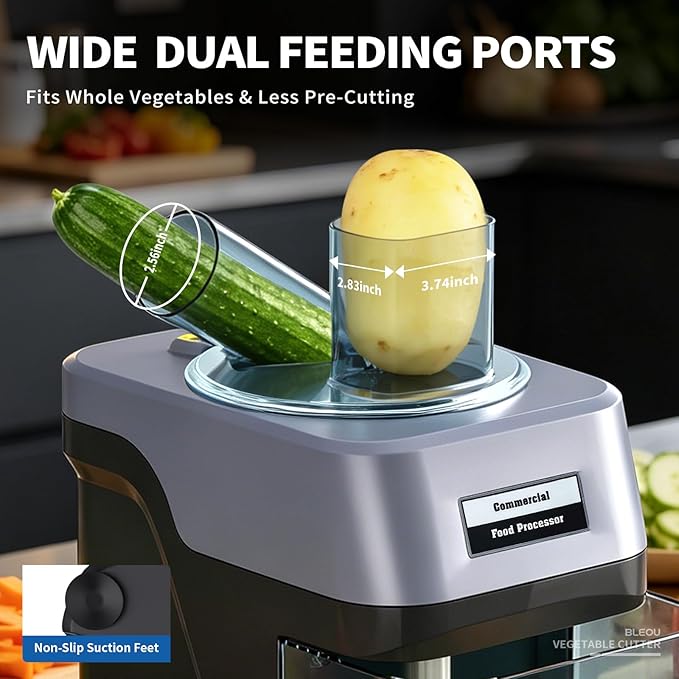 BLEOU 5-in-1 Electric Vegetable Chopper, 330LBS/H Commercial Food Processor Veggie Dicer Slicer with Magnetic Safety Lid, Non-Slip Base & Stainless Steel Blades for Restaurant Home Kitchen
