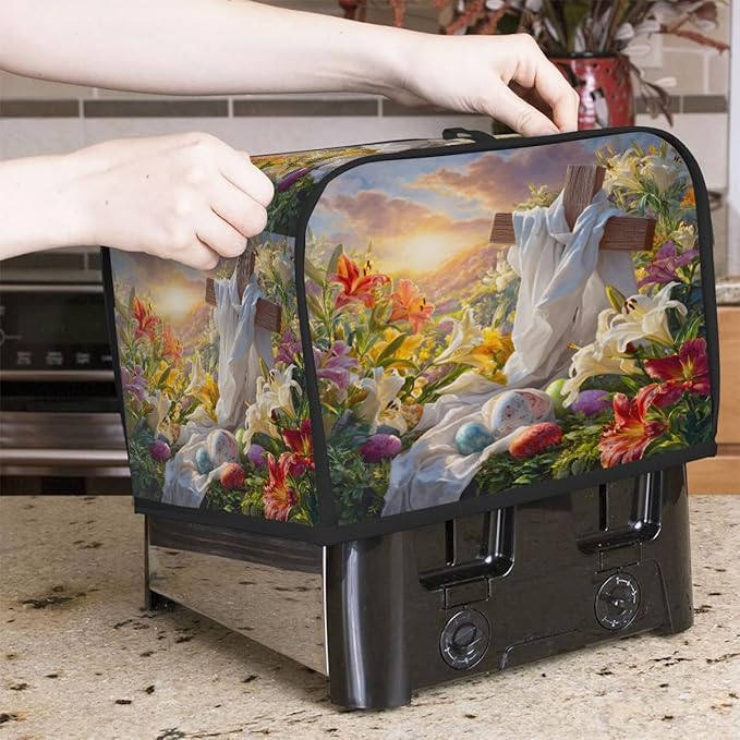Easter Eggs Flowers Art Toaster Cover 2 Slice Dust and Fingerprint Protection Toaster Bread Maker Covers Washable Kitchen Small Appliance Covers for Kitchen Accessories Decor Bakeware Women Gift