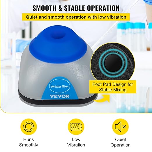 VEVOR Vortex Mixer, 3000rpm Mini Vortex Mixer Shaker, Touch Function Scientific Lab Vortex Shaker, Mix Up to 50ml, 6mm Orbital Diameter for Test Tube, Tattoo Ink, Nail Polish, Eyelash Adhesives, Paint