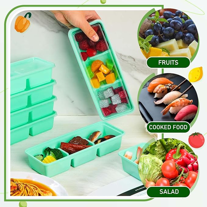 Hushee 5 Pack 17 oz Small Meal Prep Containers with 3 Compartments Snack Containers with Lid Disposable Plastic Bento Box Travel Lunch Food Boxes Stackable for Office Picnic (Green)