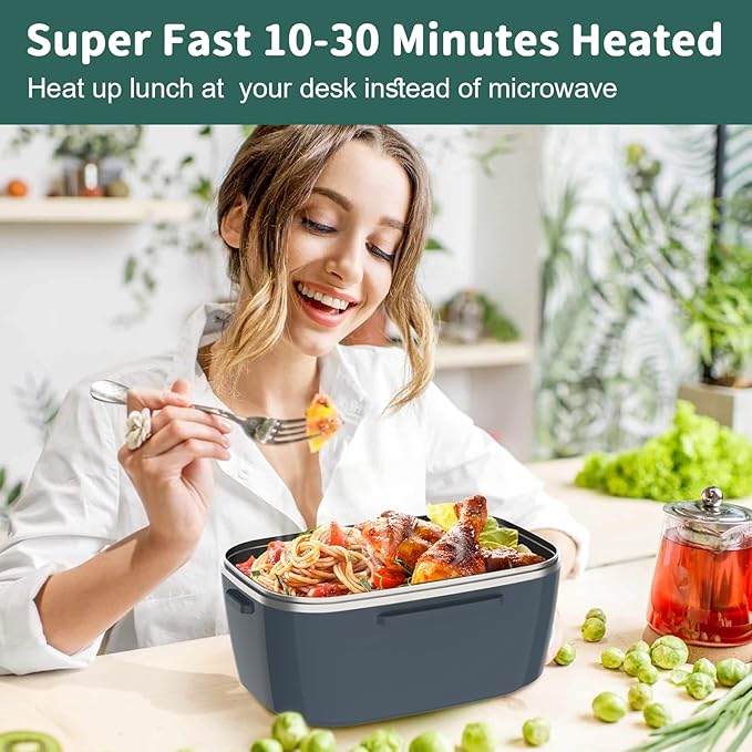 Electric Heated Lunch Box for Adults with 2 Pack 1.5L Containers, Portable 100W 3-IN-1 Fast Heated Lunch Box for Men, Portable Heating Food Warmer,12V/24V/110V for Car Truck Office Home Travel