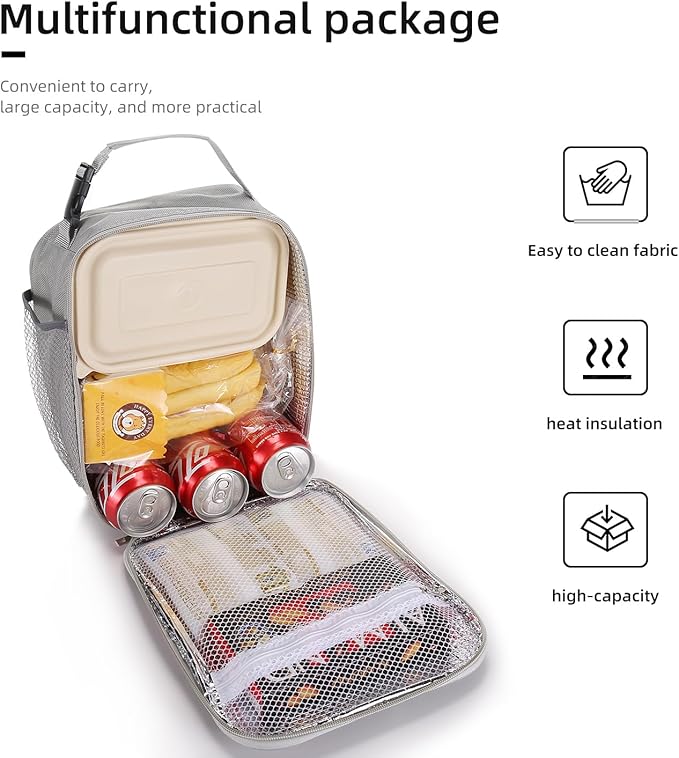 Lovoeo Lunch box Lunch bag for men women Insulated Lunchbox Lunch bags for Work Picnic Travel (Light grey)