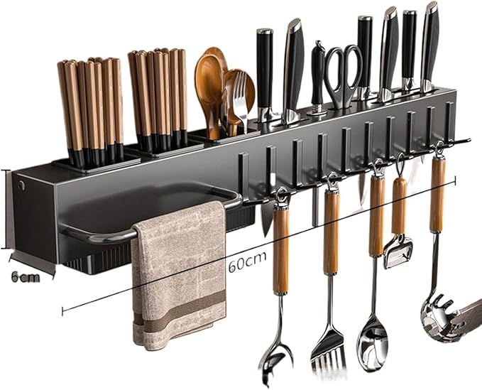 New Multi-Functional Kitchen Rack Home Wall-Mounted Knives Chopstick and Spoon Storage Rack Punch-Free cookware draining Rack