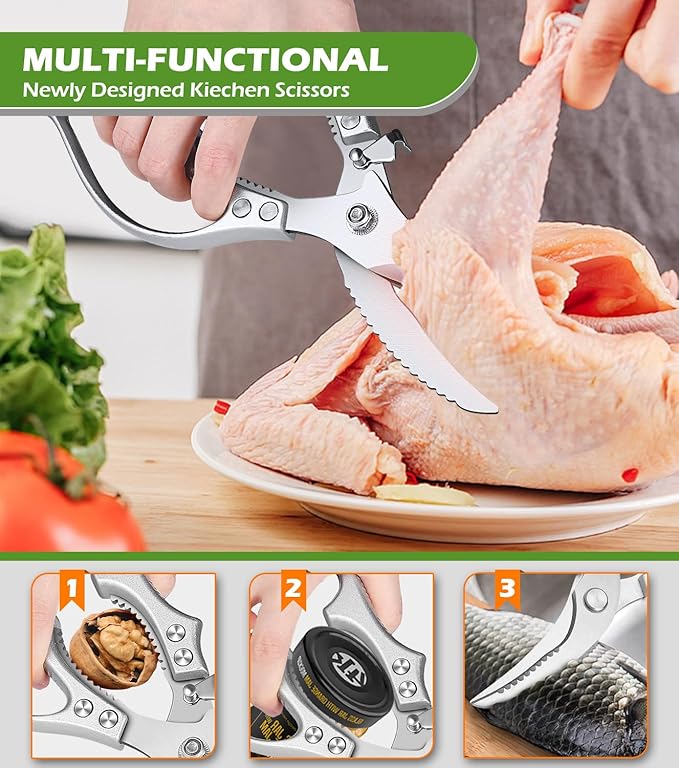 Kitchen Scissors – Luxury Heavy Duty Poultry Shears & Multipurpose Kitchen Scissors for Meat, Chicken, Fish & Vegetables, High Carbon Stainless Steel, Safety Lock, Dishwasher Safe