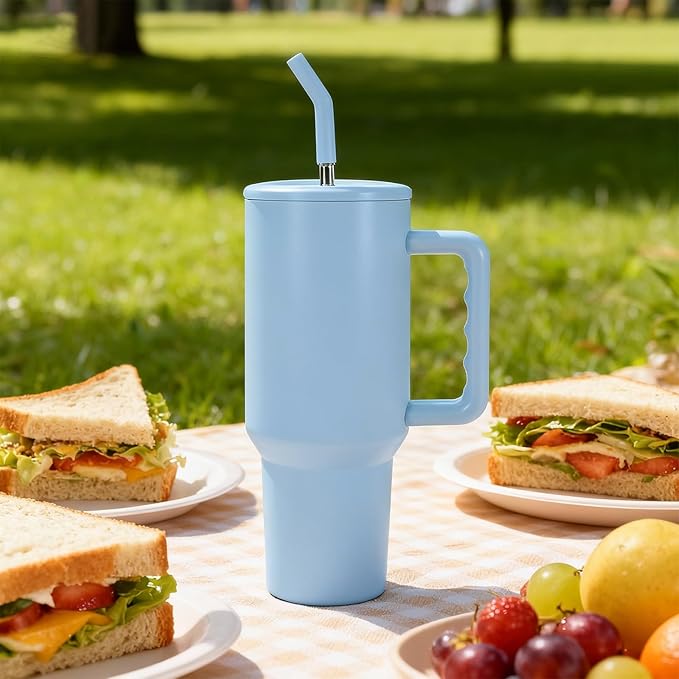 AGH 40 oz Sublimation Tumbler with Handle 4-Pack Stainless Steel Insulated Tumblers Blanks Water Bottle Travel Cups Matte Blue