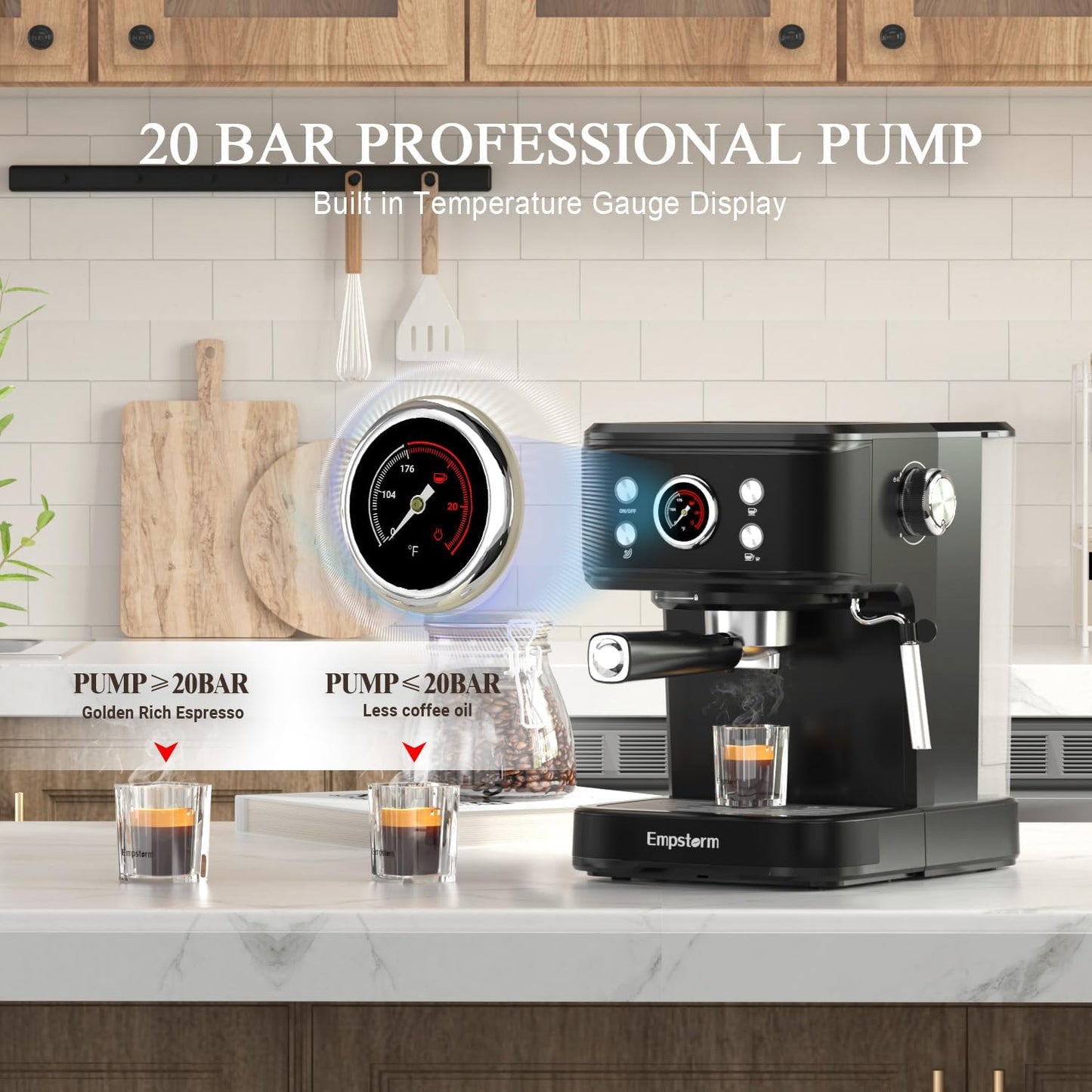 Espresso Machine Latte Coffee Makers 20 Bar, 2 IN 1 Professional Cappuccino Machine and Milk Frother Steam Wand Compatible for NS Original Capsules for Home Brewing - Black