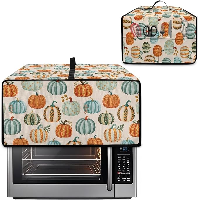 Toaster Oven Dust Cover Dustproof Smart Oven Air Fryer Microwave Cover with Side Pockets, Electric Appliance Protector for Kitchen, L, Pumpkin Pattern
