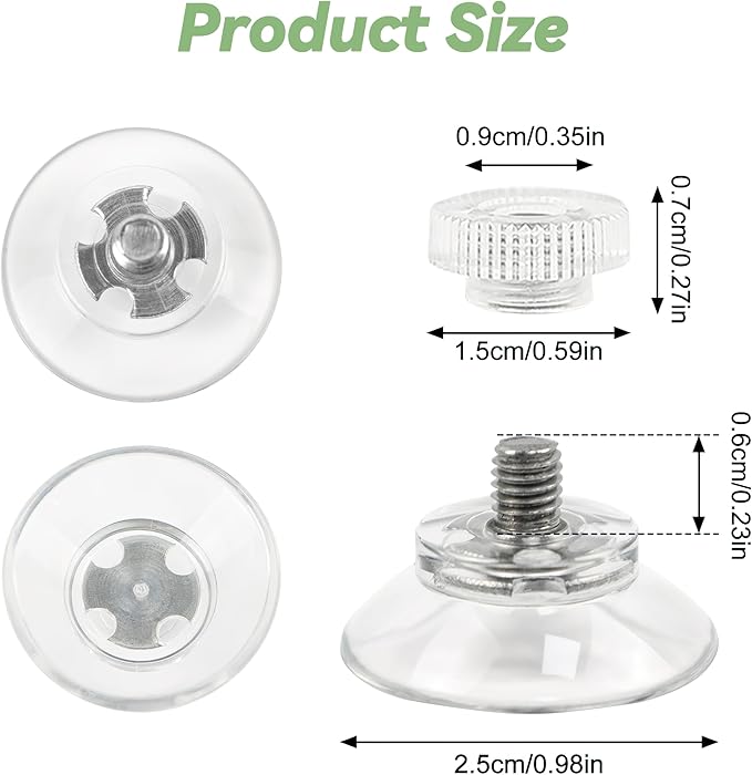 20 pcs Small Suction Cups, Suction Cups with Metal Screw, 1 inch / 25mm Clear PVC Sucker Pad Strong Adhesive Suction Hook Holder for Window Car Glass Shade Cloth Glass Bathroom Wall Door (Metal,PVC)