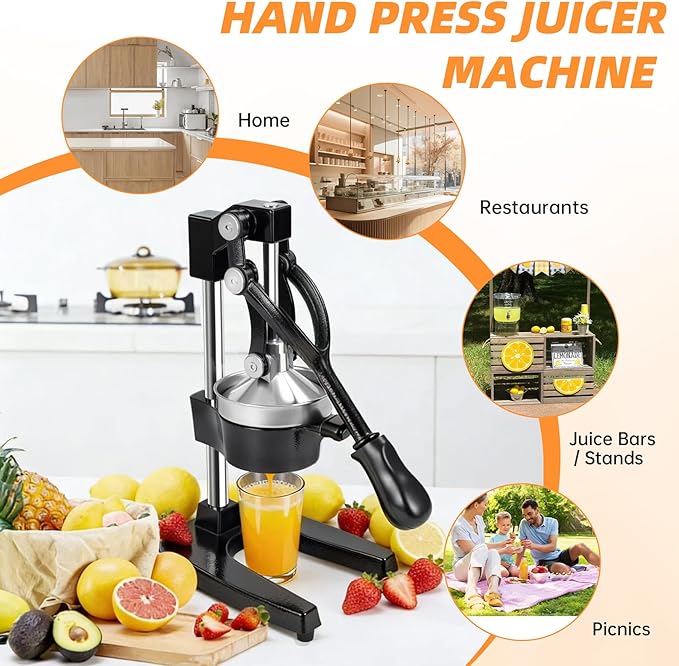 Cast Iron Manual Citrus Juicer, Heavy Duty Hand Press Juicer for Orange, Lemon and Pomegranate, Orange Juicer for Countertop, Commercial Grade for Home Kitchen and Bar, Easy to Use and Clean