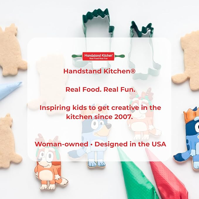Handstand Kitchen Bluey Holiday Baking Set with Bluey and Bingo Cookie Cutters, Rolling Pin, Spatula and Flipper