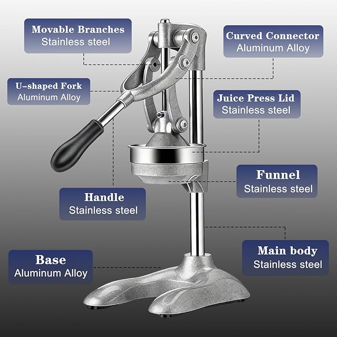 Commercial Grade Manual Citrus Juicer - Heavy Duty Stainless Steel, Easy Press Lever, for Oranges Lemons Pomegranates - Wide Spout Fits Most Cups (Style-A)