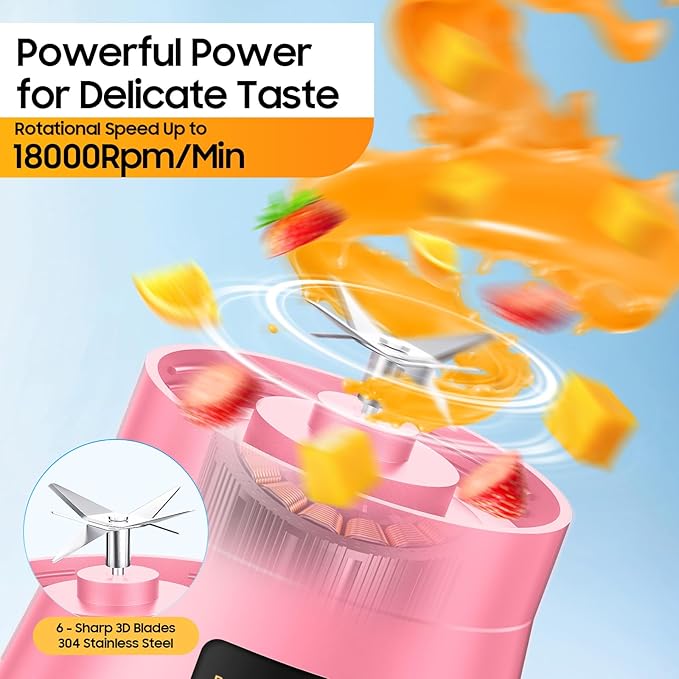 Cordless Portable Personal Size Blender - Mini Blender Make Smoothies and Shakes, 380Ml BPA Free Travel Cup, Powerful Blending Suit in Office/Home/Gym