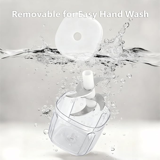 Wireless Food Chopper Mini, 350ml Cordless Food Processor, 1.4Cup Garlic Onion Chopper, Battery USB-C Rechargeable Electric Processor, Veggie Meat Blender, Small Kitchen Appliance, Mom's Gift, White